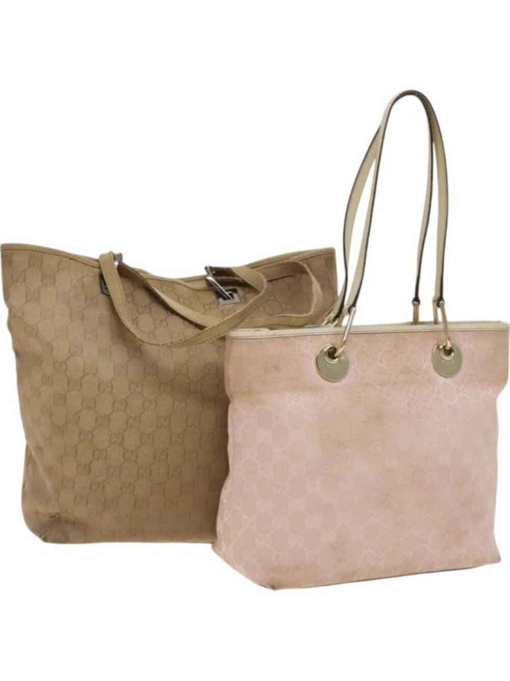 GUCCI GG Canvas Tote Bag 2 Set Beige Gold pink